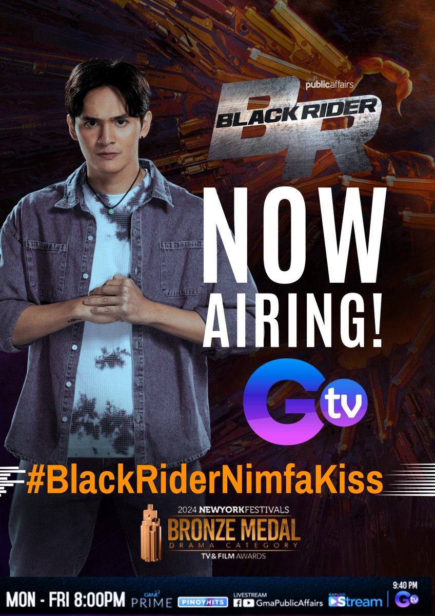 TUMUTOK NA SA GTV! #BlackRiderNimfaKiss na! Ngayong Lunes, huwag palalampasin ang #BlackRider, 8 PM sa GMA Prime, GMA Public Affairs' FB/YT livestream at 9:40 PM sa GTV.