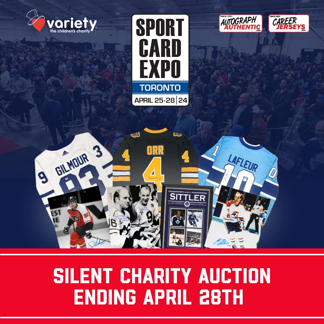 BID NOW in our @SportCardExpo Exclusive Charity Auction app.autographauthentic.com/bid-now/pg/spo…! Get a chance to win rare collectibles and make a difference in children's lives!
#sportcardexpo #ChildrensCharity #VarietyTheChildrensCharity #hockeycards #nhl #nhlplayoffs #hockeyjersey #autographed