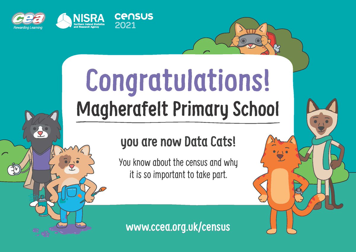 NISRA's tweet image. Congratulations @MagherafeltPS, you are now #DataCats!
 
The #DataCats had a great time sharing the #Letscount lessons with the #students.
 
Contact us census@nisra.gov.uk to arrange a visit. Visit ccea.org.uk/census