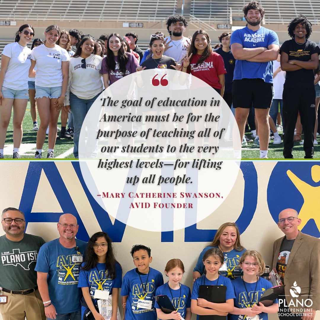 Plano_Schools's tweet photo. #PISDMondayMotivation spotlights our Advanced Via Individual Determination (AVID) program, which closes achievement gaps by preparing students for college readiness & success. Thanks to AVID teachers for helping students reach new levels! https://t.co/hBTne1QSPV
#LevelUpPlanoISD https://t.co/uLPYPN4Rk4