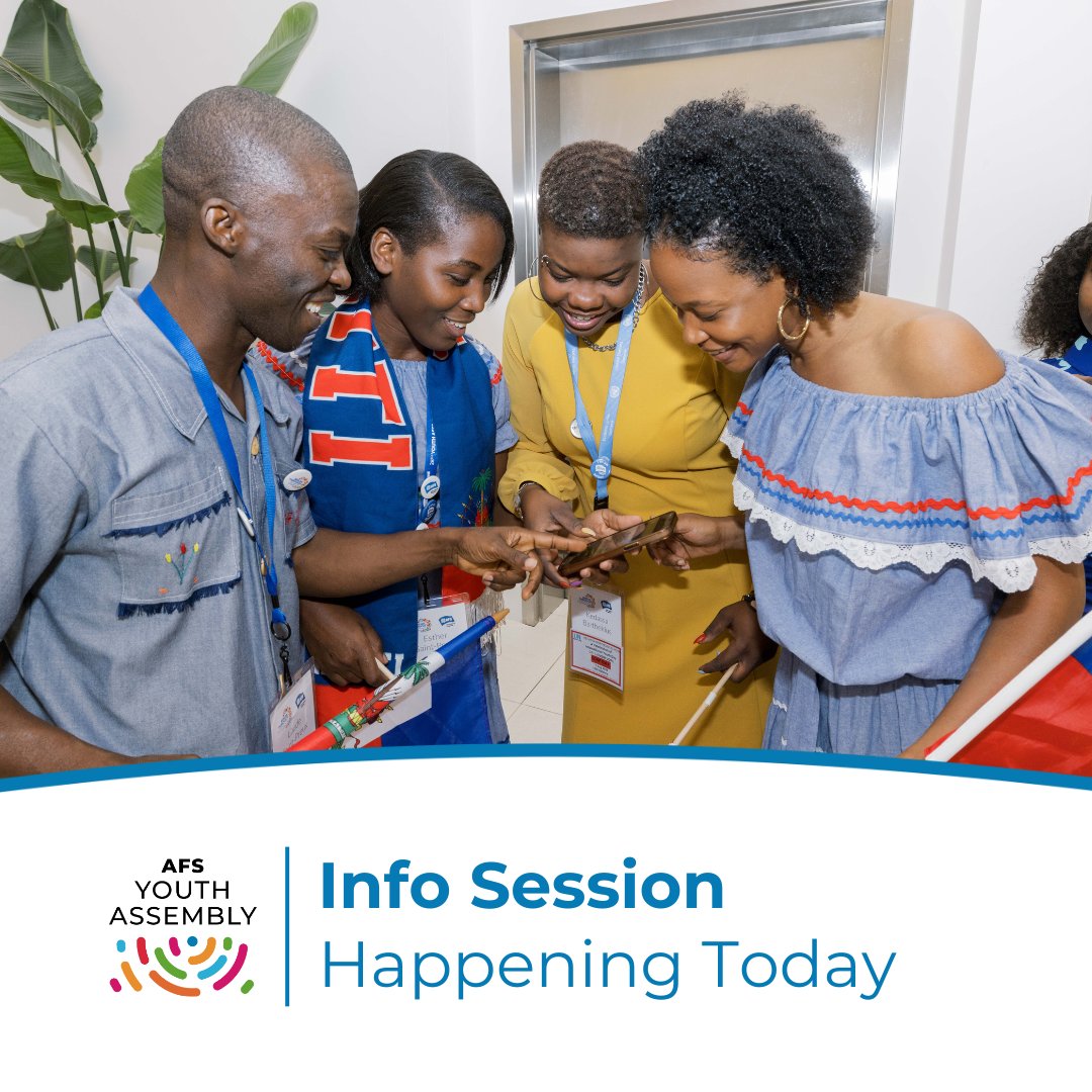 Happening today at 6 pm EST: Join the info session to discover ways to get involved and experience the AFS Youth Assembly with our Ambassadors:
⭐️ Larissa Cevallos (Peru)
⭐️ Delton Domah (Liberia)
⭐️  Khaled Abdulwahed (Canada)
Sign up at youthassembly.org/info-sessions-…

#YA29 #youthlead