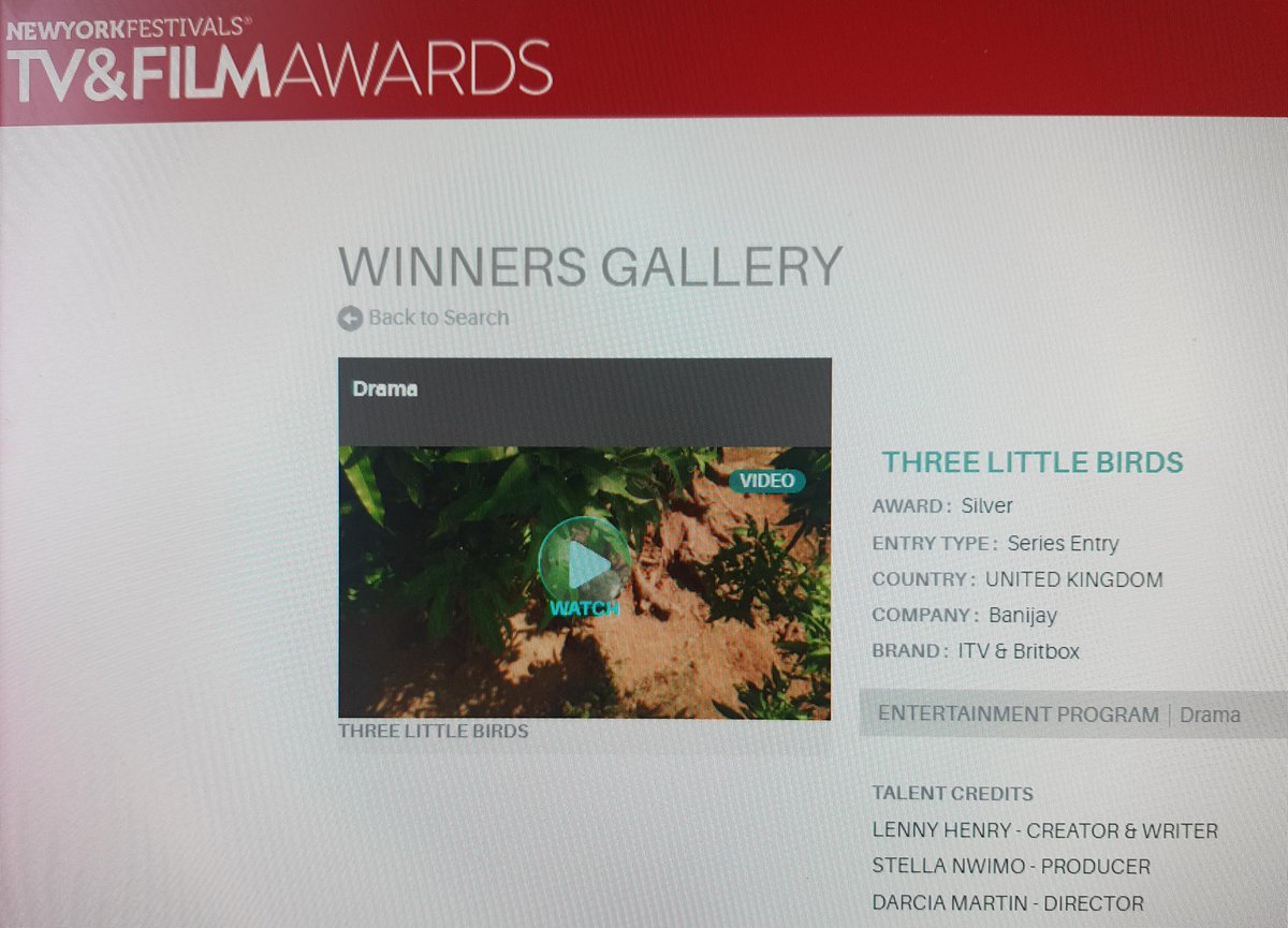 Many congratulations to everyone involved with 'Three Little Birds' for the honour of Silver in the Drama category of The New York Festivals, TV & Drama Awards 2024 just announced. Watch on @ITVX @BritBox_US @LennyHenry @BanijayUK @StellaNwimo