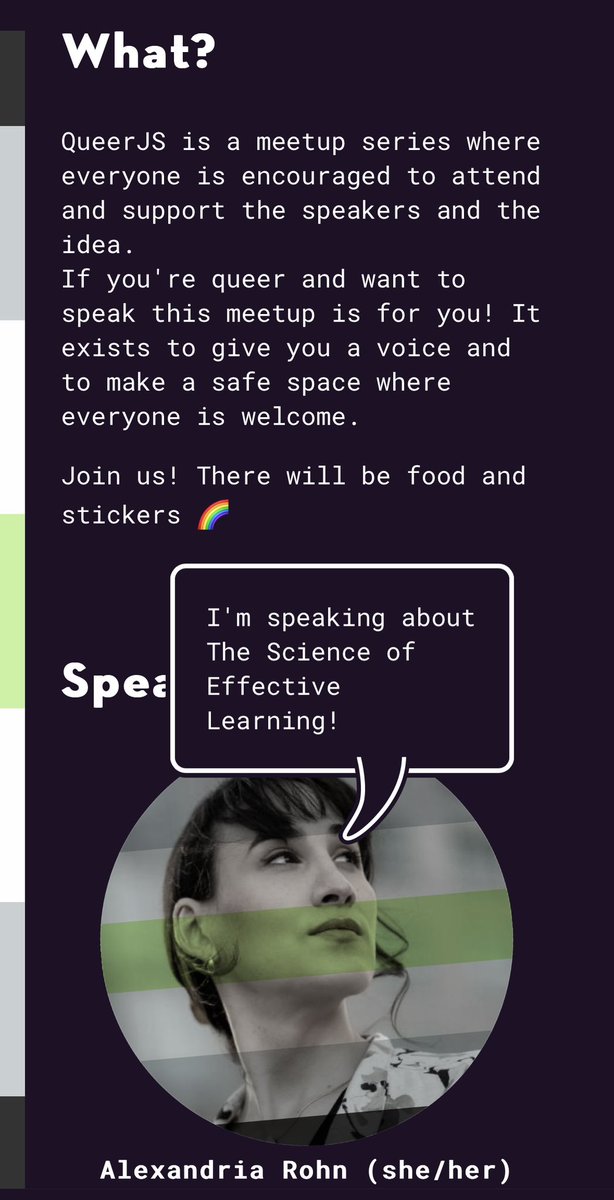AlexaThylane's tweet photo. I’m speaking at @QueerJS in NYC this Thursday, April 25th on…

“The Science of Effective Learning” as a software engineer. 🧠📚

Sign up ASAP at https://t.co/jZaZy8jnmi to attend! https://t.co/D18wjahn93