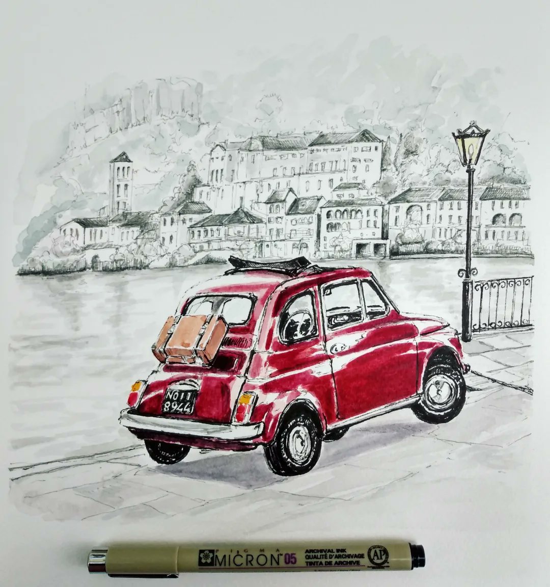 A little sketch I made of a bright red fiat 500 - watercolour and ink.
#inkdrawing #urbansketching #drawing #arti