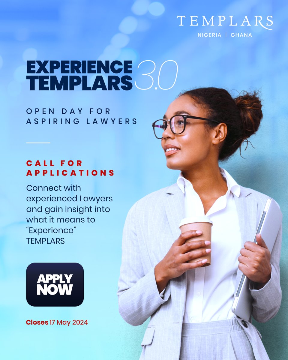 templars_law's tweet photo. The 3rd edition of Experience TEMPLARS is here!
Join us for our open day, specifically designed for aspiring lawyers, including pre-law school students, penultimate, and final-year university students.
Apply here: https://t.co/L5zuYQkamI https://t.co/bKNIhxNYC4