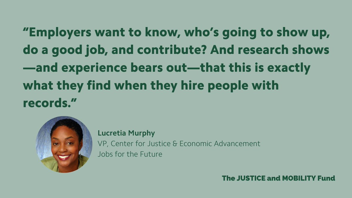 Encouraging employers to hire ppl w/records & shifting policy is essential to creating #fairchances post-incarceration. Supported by the #JusticeAndMobility Fund, @jfftweets’s Center for Justice & Economic Advancement does just this! #SecondChanceMonth bluemeridian.org/voices/lucreti…