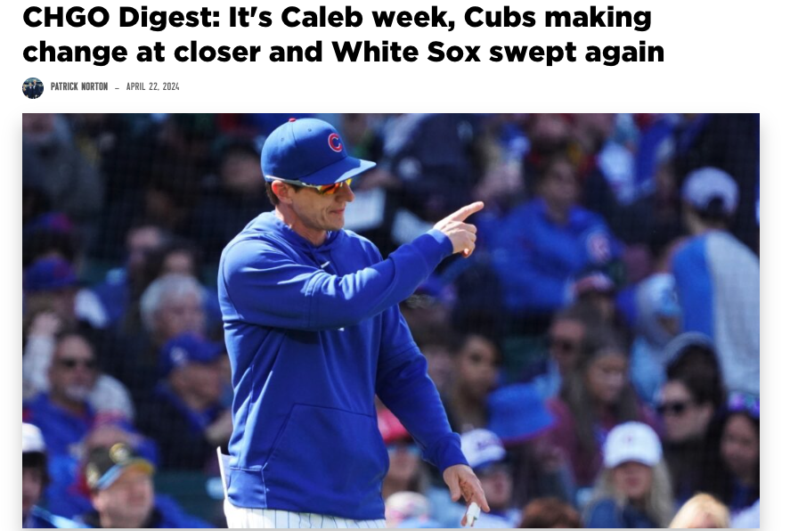 We're excited to introduce CHGO Digest today! 

• It's a free newsletter sent twice weekly that covers everything you need to know about Chicago sports.

• It contains links to our best content produced by our credentialed writers across the city.  

• It's written by