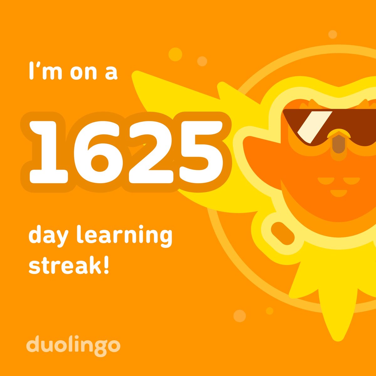 Woah! I’m on a streak of 1625 days while using Duolingo! That was very kickass for me! 🔥🔥🔥
#duolingo #duolingo365