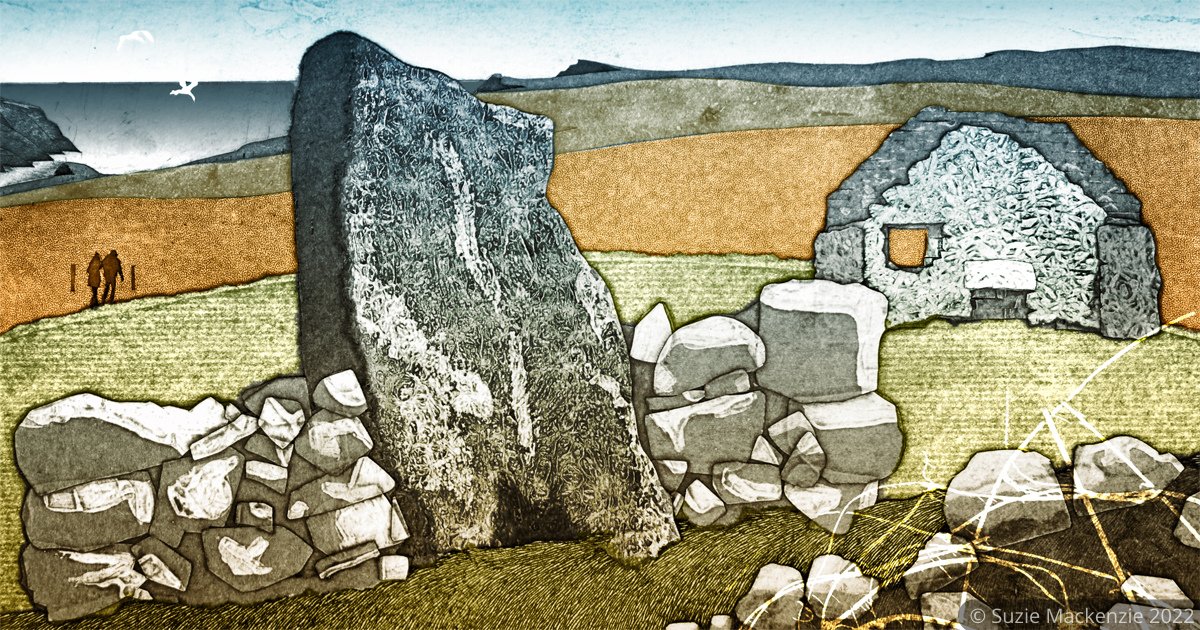 In 2022, Archaeology Shetland's work revealed that the site of a medieval crofthouse may have been occupied and modified for millennia ♻️ Later that year, artist printmaker Suzie Mackenzie used recycled items to capture the exciting discovery: digitscotland.com/prehistoric-ar… #EarthDay