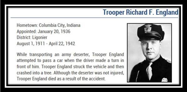 Today’s date in history, April 22, 1942, @IndStatePolice lost Tpr. Richard England in the line-of-duty. #ISPremembers in.gov/isp/2336.htm