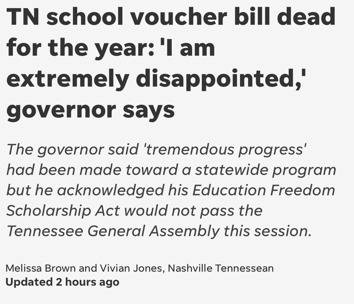 This is a huge and well-earned victory for Tennessee families, educators, and communities. The vouchers bill is dead because people from both sides of the aisle and from every part of the state showed up, spoke out, and did the work to kill it.