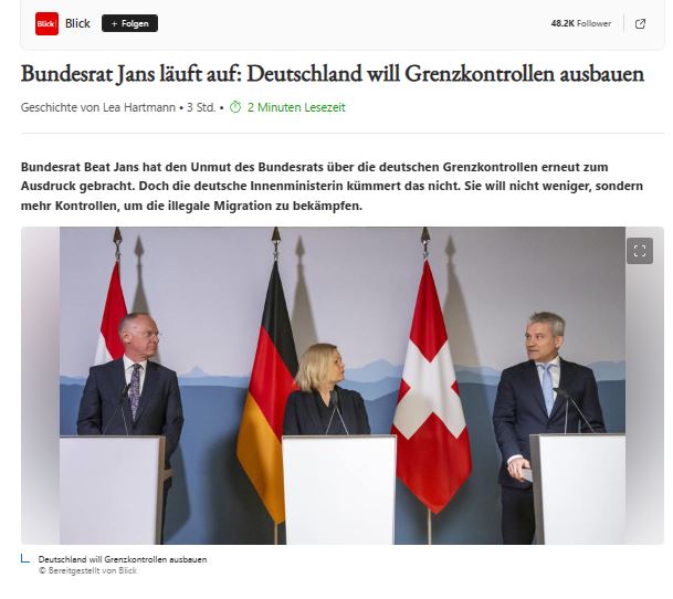 wg3800ch's tweet photo. Man lese den Titel und den Lead ... alles klar? Setzen wir die Politik der offenen Scheunentore weiter ... wir haben noch viel Platz, viel Toleranz, viel Verständnis, viel Geld ... #Grenzkontrollen #Deutschalnd #Jans https://t.co/poupzBmH2j