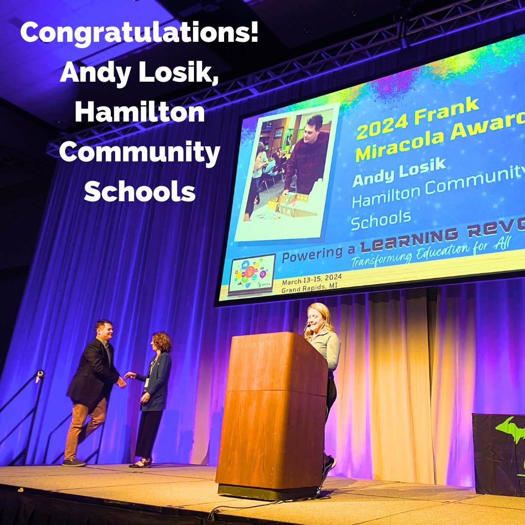 Congratulations Andy Losik! On being this year’s Frank Miracola 21st Century Educational Excellence Award winner. Andy is an elementary STEM teacher at Hamilton Community Schools.  He was honored for transforming his Maker Space with a Glowforge laser cutter. Congrats Andy!