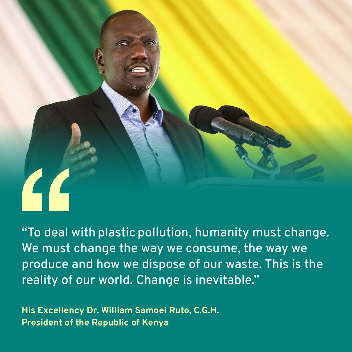 Dr. William Ruto, President, Kenya 🇰🇪: 'To deal with plastic pollution, humanity must change. We must change the way we consume, the way we produce and how we dispose of our #waste.' #EarthDay2024 #plasticpollution #ClimateAction