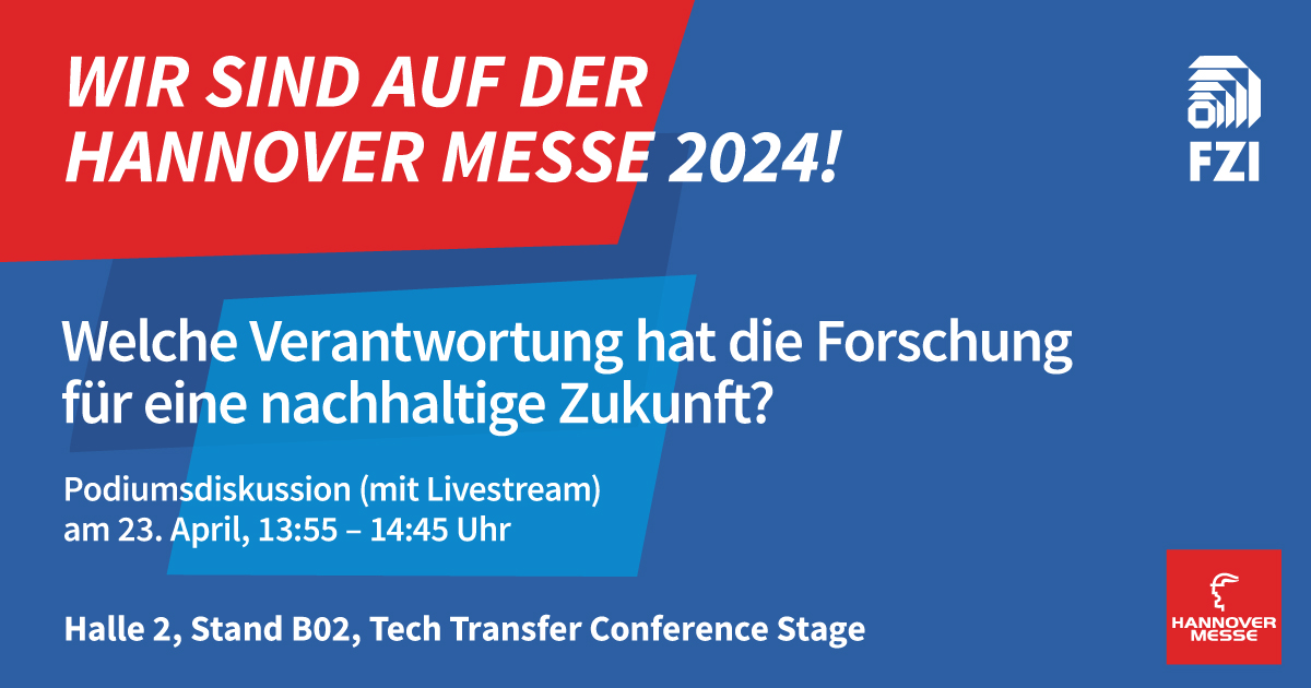 Am 23.4. lädt das FZI auf der @hannover_messe zum Panel 'Welche Verantwortung hat die Forschung für eine nachhaltige Zukunft?' mit Expert*innen des FZI & @KITKarlsruhe ein. 🎯13:55 h, Tech Transfer Stage, Halle 2, B02 👉url.fzi.de/hm2024-fzi #HM24 #Klimawandel #Ressourcen #KI