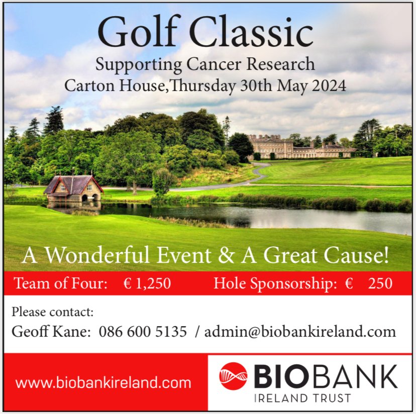 Please support the BioBank Warriors Golf Outing - Carton House, Thursday May 30th.

BioBank is an invaluable Cancer Research service and needs your help to keep their vital work going. 
Contact myself or Geoff directly.
Thx!
#cancerresearch #charityfundraising #golf