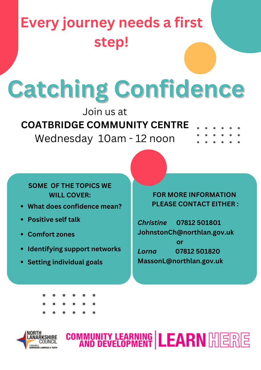 Wee reminder that our new course starts this Wednesday with a welcome session and brief introduction.  There are still a couple of places available, please contact us if you or someone you know would benefit.  We're looking forward to getting started 😃 #AdultLearningMatters