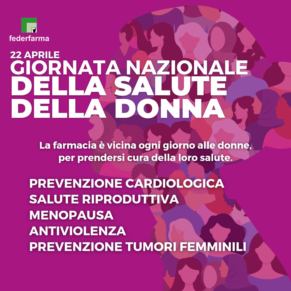 Ogni giorno entrano in farmacia milioni di donne: siamo al fianco di ognuna di loro.

Tante le iniziative in farmacia a tutela della salute della donna e grande l’impegno per promuovere la prevenzione e i progetti dedicati al benessere femminile. #Federfarma #Salutedelladonna