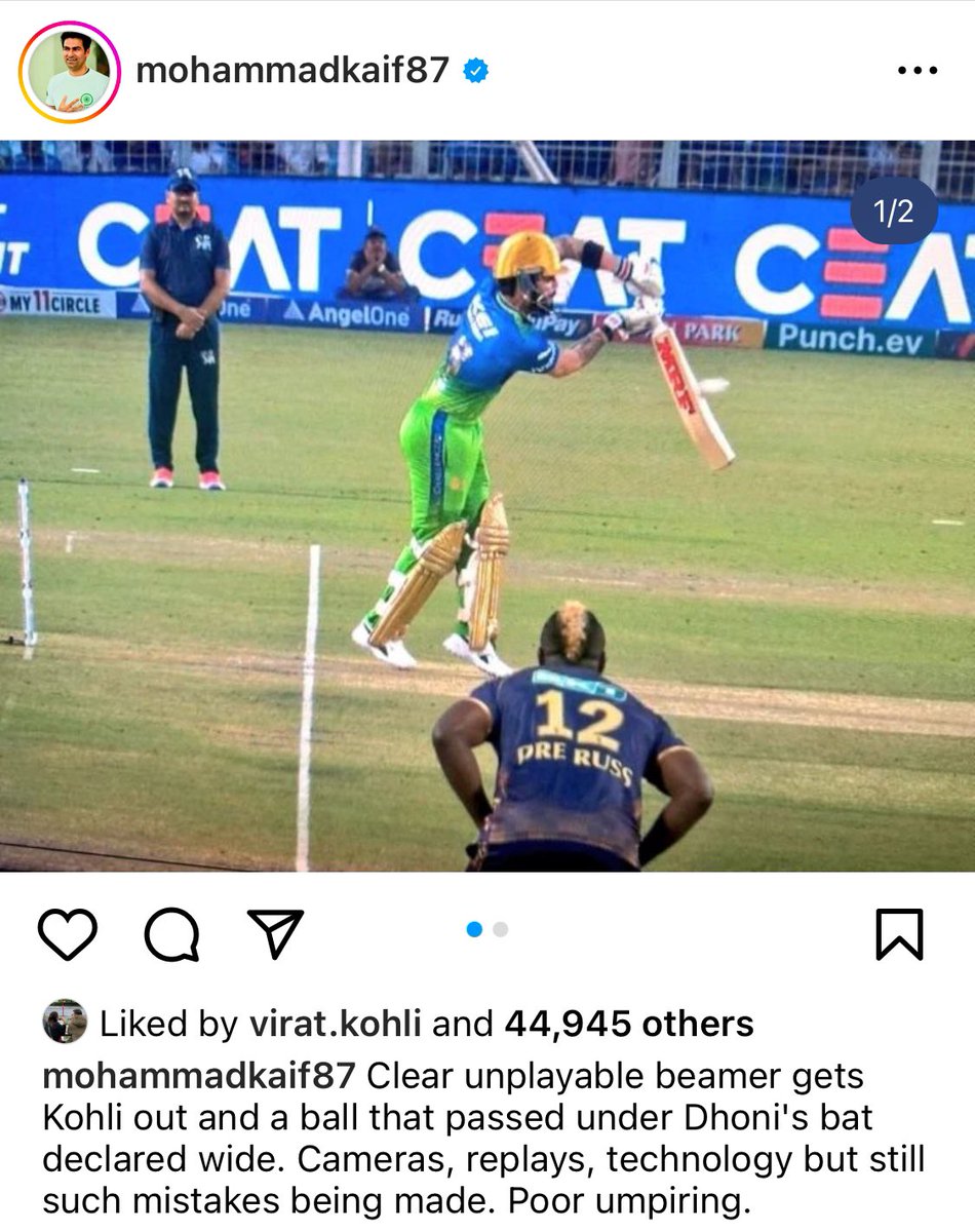Virat Kohli liked the post of Kaif mentioning it was a no ball. He's legit the GOAT of this game yet the passion for even the franchise game is unreal