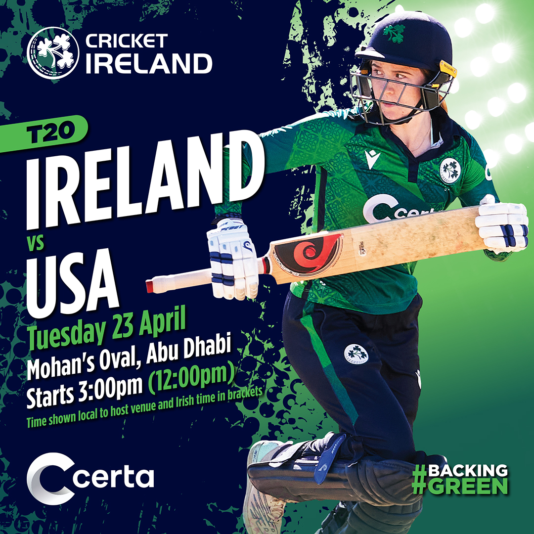 Join us again tomorrow as Laura and the team take on @usacricket in the last of these vital warm up matches. 🏏☘️ #BackingGreen #FuelledByCerta
