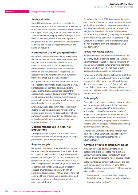 El uso de gabapentinoides fuera de indicaciones aprobadas es común, pero evidencia limitada Además, precaución al prescribirlos fuera de ficha técnica por riesgos de efectos adversos graves, dependencia y abstinencia 📚Revisión @AustPrescriber australianprescriber.tg.org.au/articles/gabap…