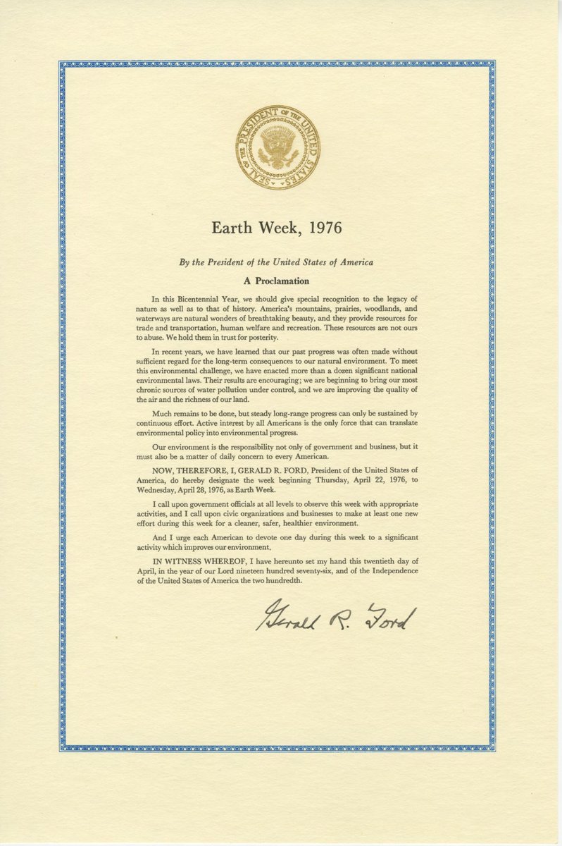 Happy #EarthDay! “Our environment is the responsibility not only of government and business, but it must also be a matter of daily concern to every American,” President Ford said in his proclamation designating April 22-28, 1976, as Earth Week.