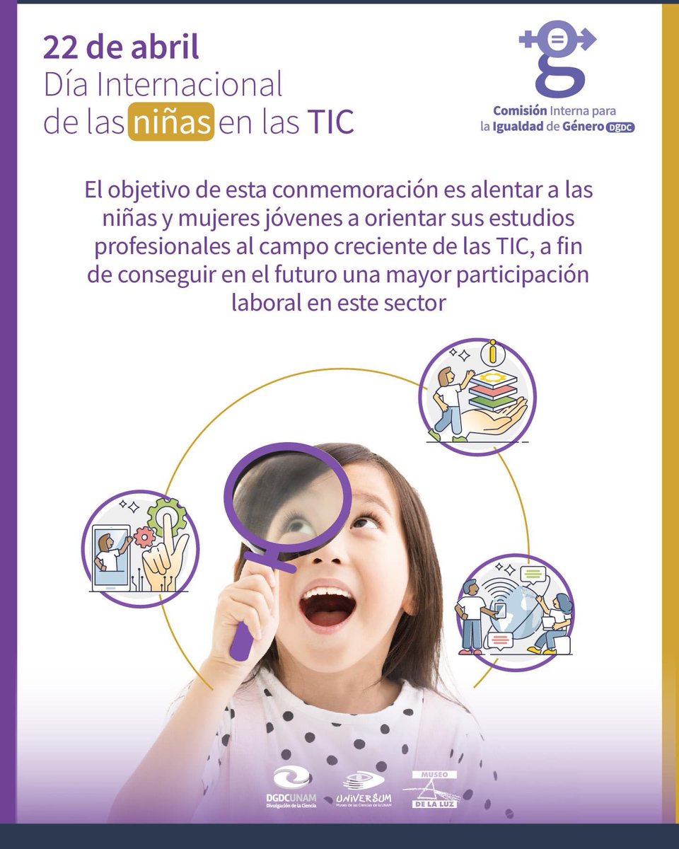 Hoy, solo cerca de 2 mujeres son profesionistas en tecnologías de la información. Conmemoramos este 22 de abril para disminuir la brecha de género digital y alentar a las niñas y mujeres a orientar sus estudios en el campo creciente de las TIC.