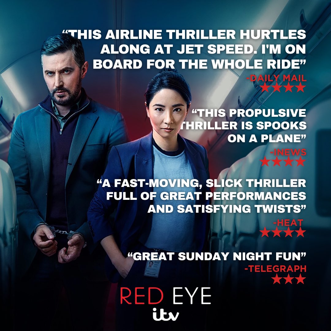 The reviews for #RedEye have landed🛩️ Watch the unmissable thriller starring #JingLusi and @RCArmitage Sundays 9pm @ITV or stream the series on @ITVX 💺