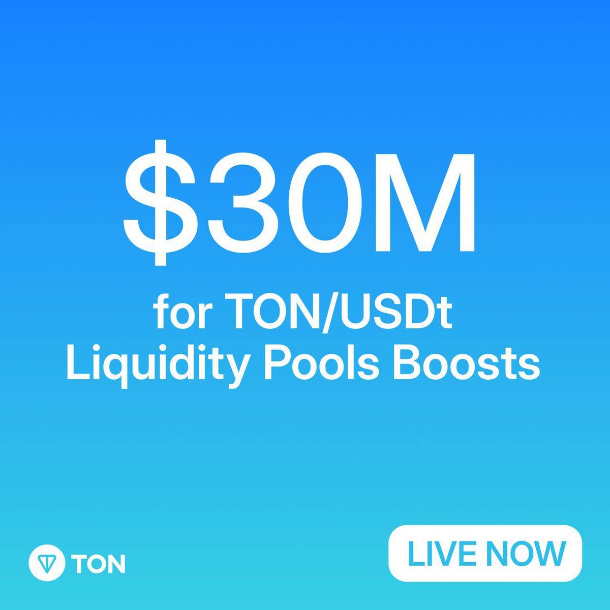 $30M in TON/USDt LP Boosts starts now! 💎💸 5M $TON will be spent boosting TON/USDt Liquidity Pools (LPs) on TON’s DEXes @ston_fi and @dedust_io. How to get your share? 👀 🧵⬇️