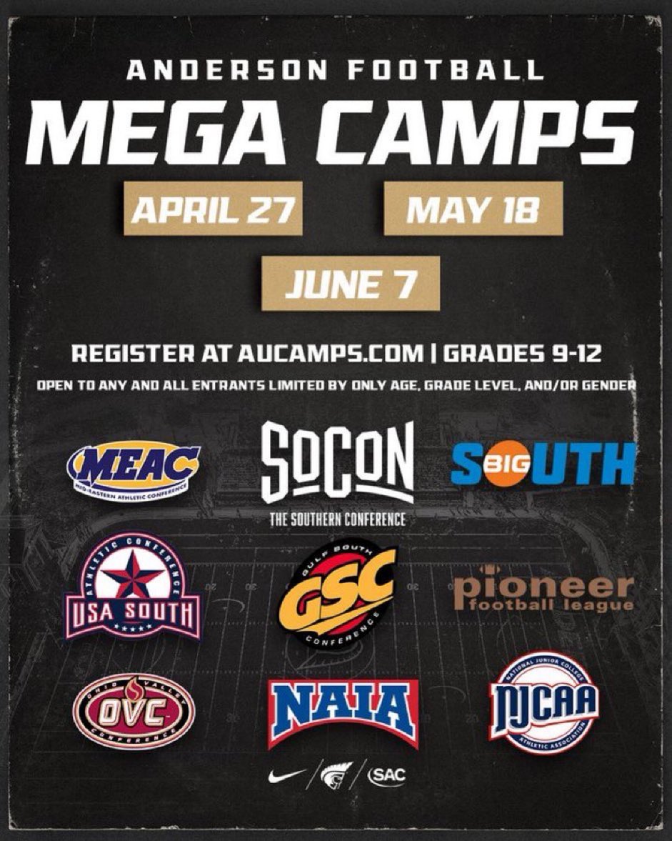 Compete, compete, compete!!! Can’t wait to see yall Saturday. It’s not too late to get registered!! 🔗: andersonfootballcamps.totalcamps.com/shop/EVENT