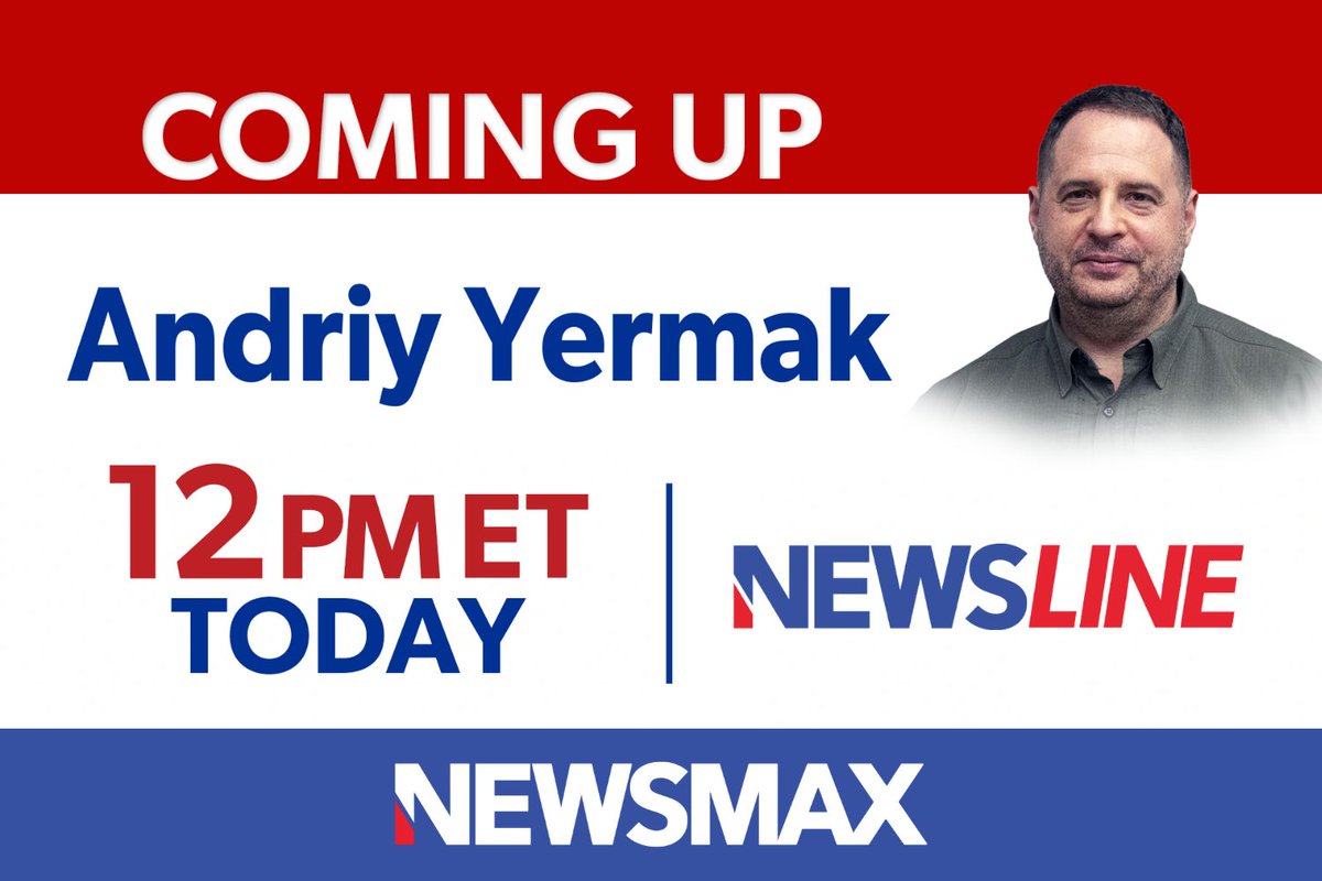 COMING UP: Head of the Office of the President of Ukraine Andriy Yermak joins “Newsline” to talk about aid to Ukraine and much more — 12 PM ET on NEWSMAX. WATCH: nws.mx/tv @AndriyYermak @BiancaDLGarza