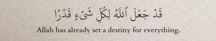 “Allah has already set a destiny for everything.”

— Al Qur’aan | 65:3