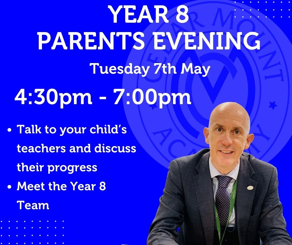 On Tuesday, 7th May, we will be holding the Year 8 Parents' evening between 4:30 to 7:00 pm. Please complete the booking form that will be sent home with your child to secure an appointment. #parentsevening #TheCMAWay @BrightFuturesET