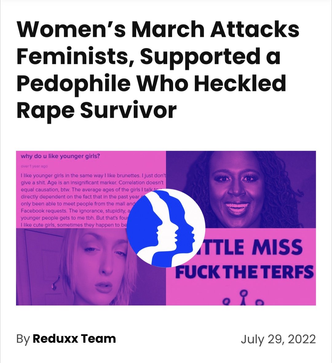 In 2018, the US @womensmarch publicly condemned rape survivor Rose McGowan after a trans-identifying male, Andi Dier, harassed her at her book launch. Dier was active in 'rape porn' communities, was accused of sexually abusing several children, and followed pro-pedophile…