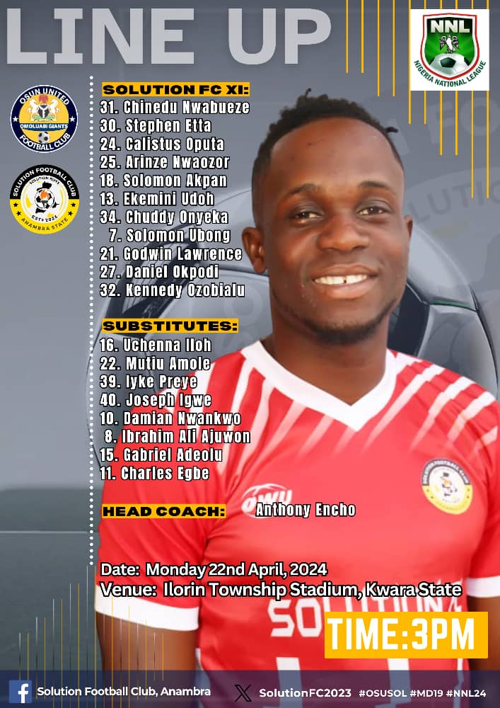 Our Starting XI for the clash against Osun United FC.