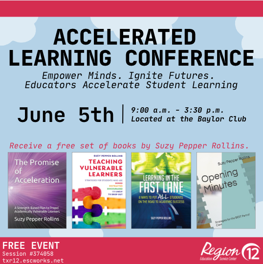 Join us at this year's FREE Accelerated Learning Conference to dive into innovative techniques, gain valuable insight, and connect with your fellow educators! Register now and accelerate your path to success! txr12.escworks.net/catalog/sessio…