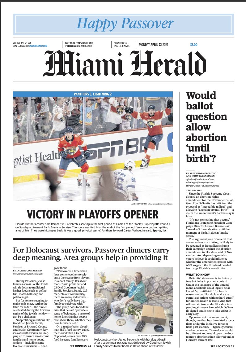 South Florida's Local Newspapers this Morning: April 22, 2024.