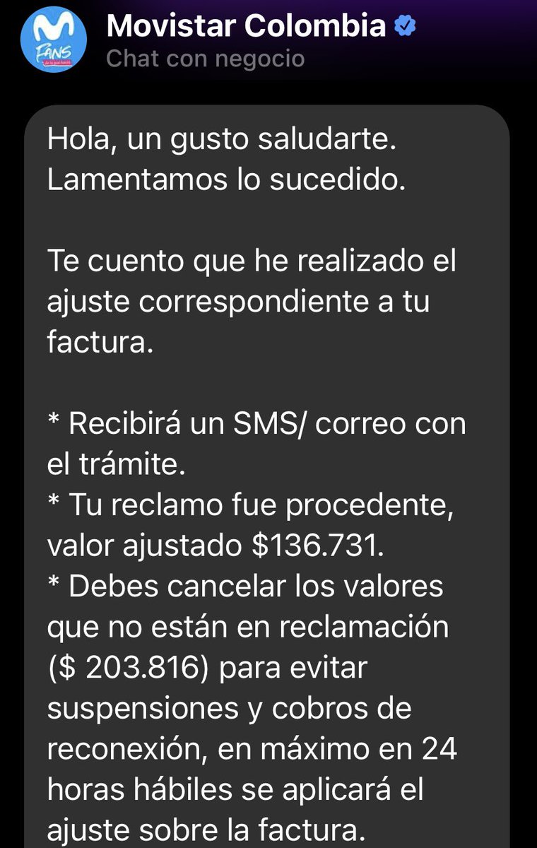 Stnvelasquez's tweet photo. Es increíble que me digan que pague el valor que no está en reclamación y no me suspenden los servicios. Realicé el pago el sábado y hoy amanecí sin mis servicios. Que mala atención y que mala prestación del servicio @MovistarCo @sicsuper https://t.co/39avlXK9jy