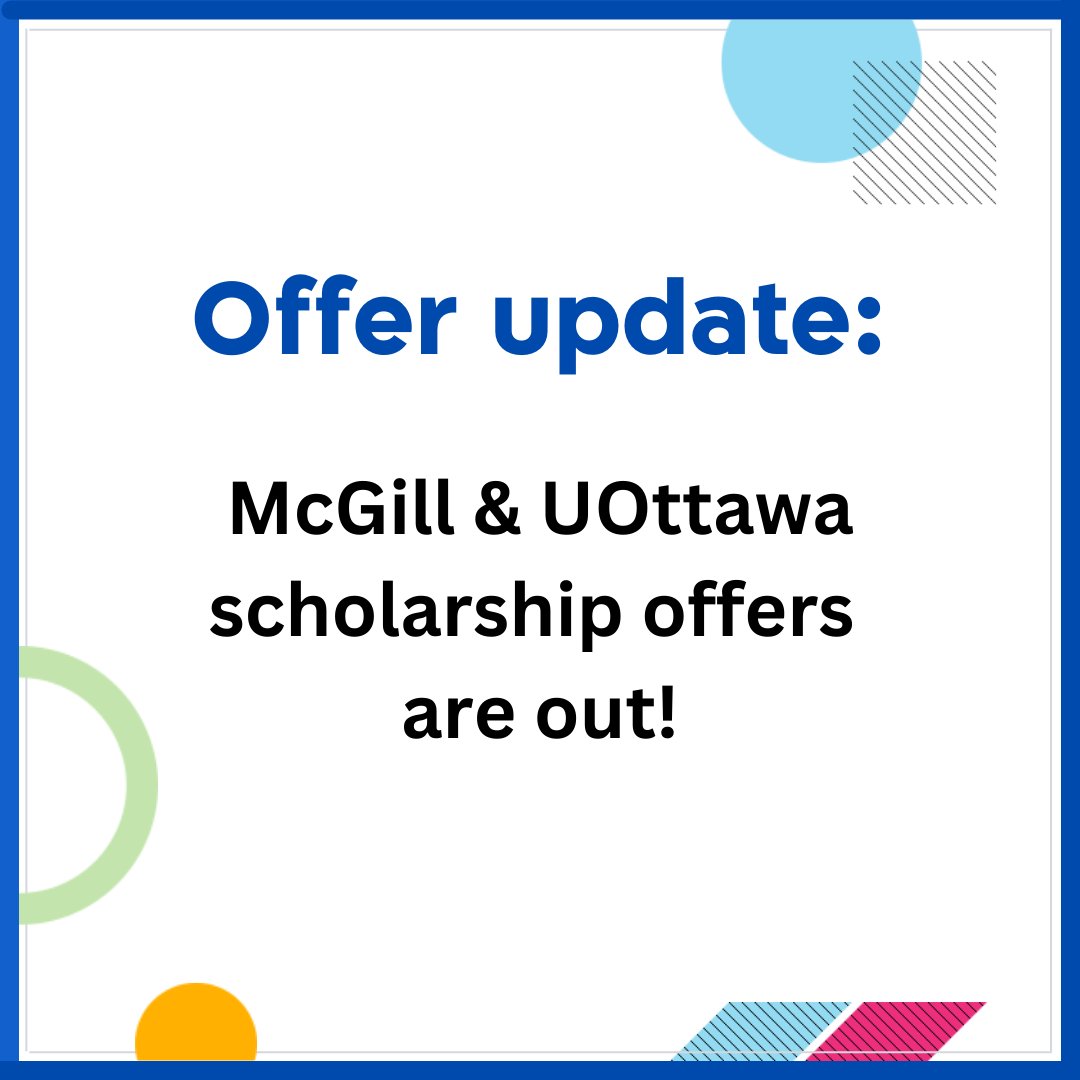 Offer updates: @McGillU & @UOttawa scholarship offers are out!

#2024SchulichLeaders #LeadersGonnaLead #STEM #Science #Technology #Engineering #Math