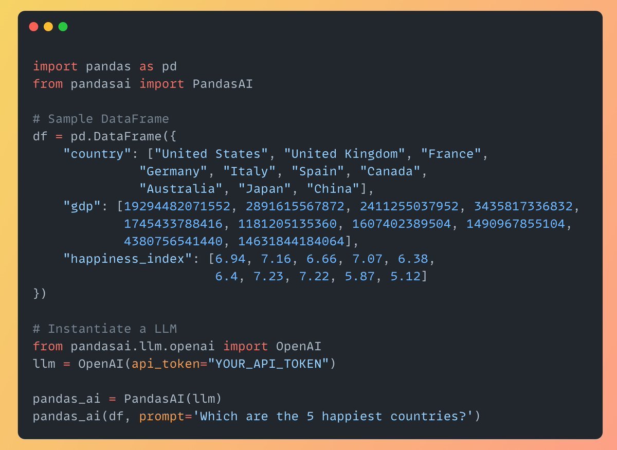 Sumanth_077's tweet image. Python library that adds Generative AI capabilities to Pandas🔥

Introducing PandasAI, now you can analyze complex data frames and plot visualizations just by using natural language