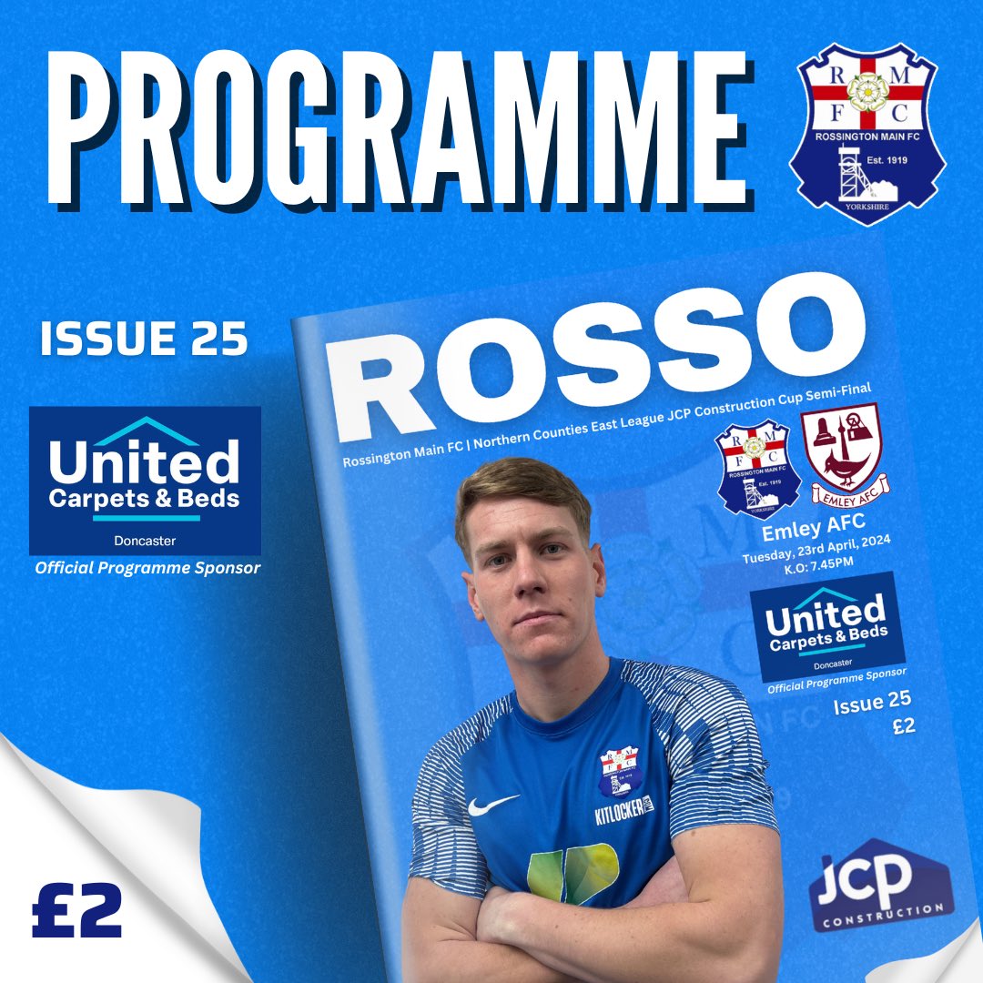 Rossington Main FC (@rmfc1919) on Twitter photo ๐ | ๐ฃ๐ฅ๐ข๐๐ฅ๐๐ ๐ ๐
Hosting <a href="/Emley_AFC/">Emley AFC</a> in the <a href="/NCEL/">Macron NCEL</a> JCP Construction Cup semi-final means another special issue of our famous ROSSO programme will be on sale tomorrow night as the brand new Issue 25 includes <a href="/JoeeParkinn/">JP</a> as the featured player read against the Pewits!
#UTM ๐ | ๐ฃ๐ฅ๐ข๐๐ฅ๐๐ ๐ ๐
Hosting <a href="/Emley_AFC/">Emley AFC</a> in the <a href="/NCEL/">Macron NCEL</a> JCP Construction Cup semi-final means another special issue of our famous ROSSO programme will be on sale tomorrow night as the brand new Issue 25 includes <a href="/JoeeParkinn/">JP</a> as the featured player read against the Pewits!
#UTM