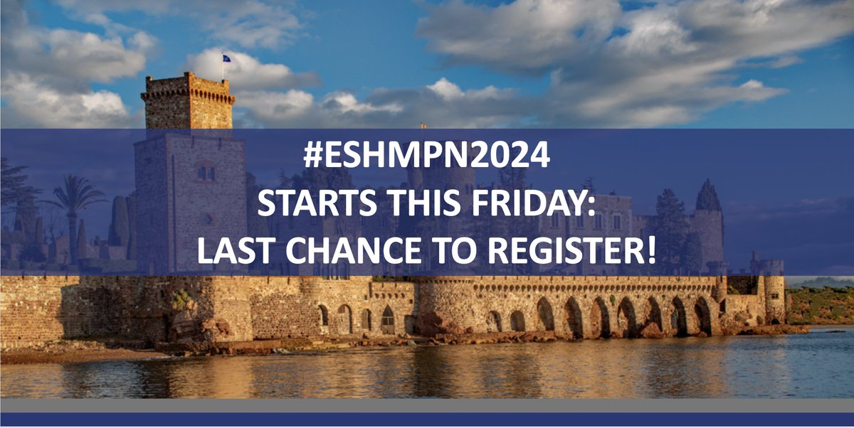 📣 Here we are, #ESHMPN2024 starts this Friday! Join our chairs @jjkiladjian, @rosslevinemd & @jyoti_nangalia in Mandelieu 🇫🇷 This is your last chance to register, PROCEED NOW ➡️ bit.ly/3PALAGS 10th Translational Research Conference on #MPN #ESHCONFERENCES #MPNsm