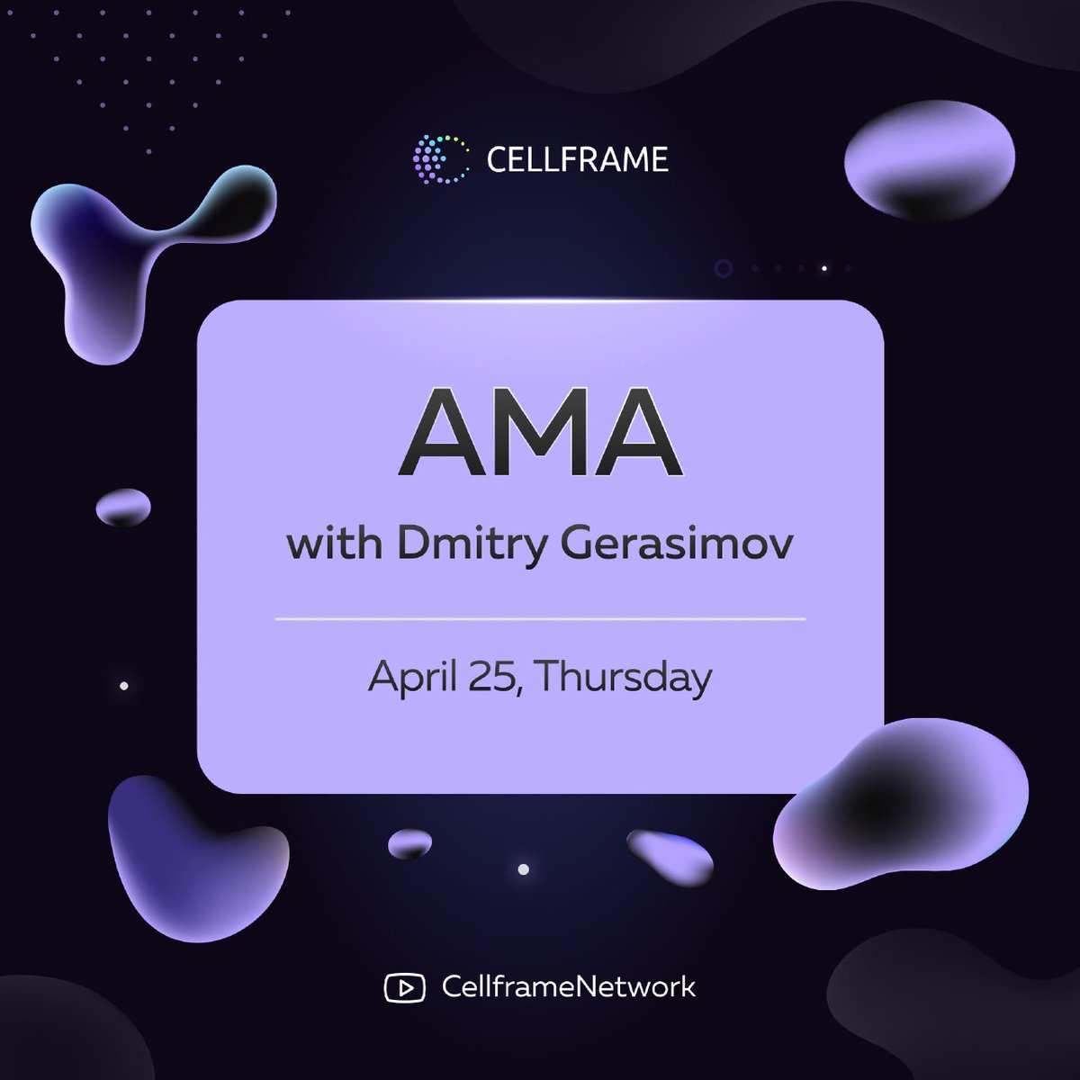 📢 Mark your calendars for an upcoming AMA session with Demlabs CEO and Cellframe Project Lead Dmitry Gerasimov on Thursday, April 25th!

👉 Submit your questions now via the dedicated form👇🏻cellframe.net/feedback-form/
on the website and join the live stream at the specified time to…