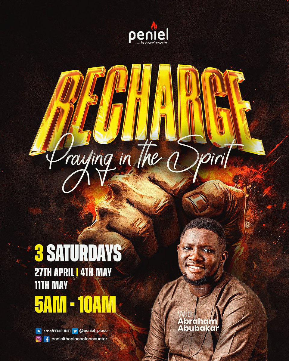 RECHARGE PRAYER is back. We will be praying in tongues for 5hours from 5am - 10 am For the next 3 Saturdays April 27th, May 4th & May 11th Be there!!!!!!!!