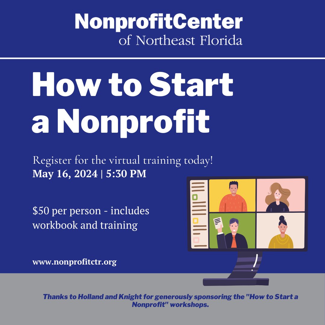 Getting started is always the hardest part! Join us on May 16 for How to Start a Nonprofit. 

Thanks to Holland and Knight for generously sponsoring the "How to Start a Nonprofit" workshops.