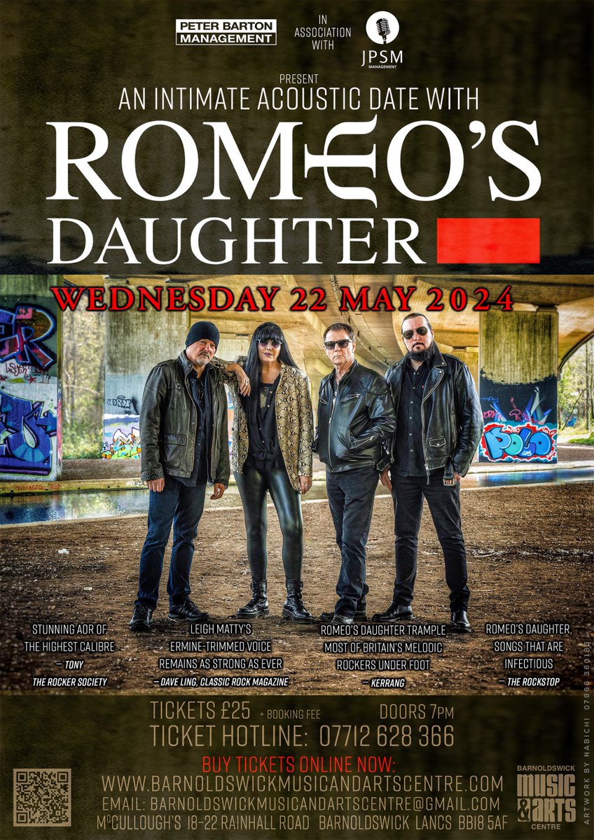 ONE MONTH TO GO!!! Hands up, who is going to our acoustic set show? “An Intimate Acoustic Date with @romeosdaughter!' Live atThe Barnoldswick Music & Arts Centre on Wednesday 22nd May 2024. barnoldswickmusicandartscentre.com/romeos-daughte… #RomeosDaughter #RomeosDaughterAOR #AOR #Acoustic #Music #UK