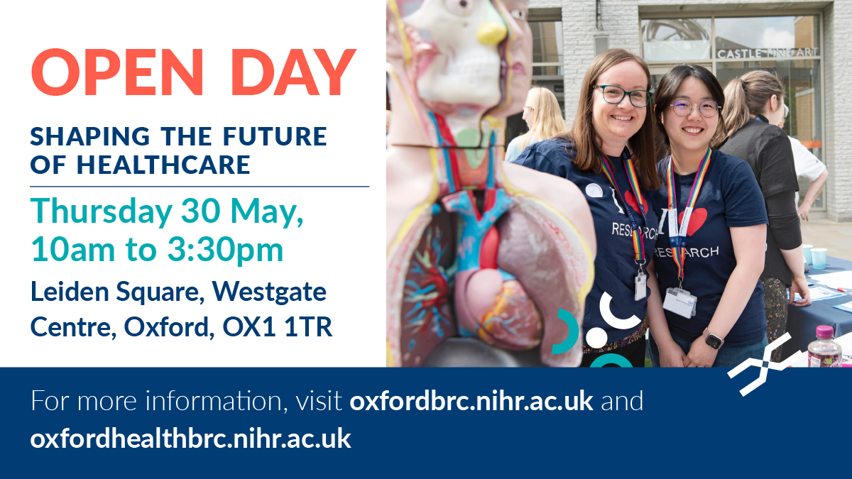 A date for your diaries. Our annual Open Day with @OxHealthBRC will be taking place @WestgateOxford on 30 May – a chance to find about the amazing healthcare research taking place in Oxford oxfordbrc.nihr.ac.uk/brc-event/join…
