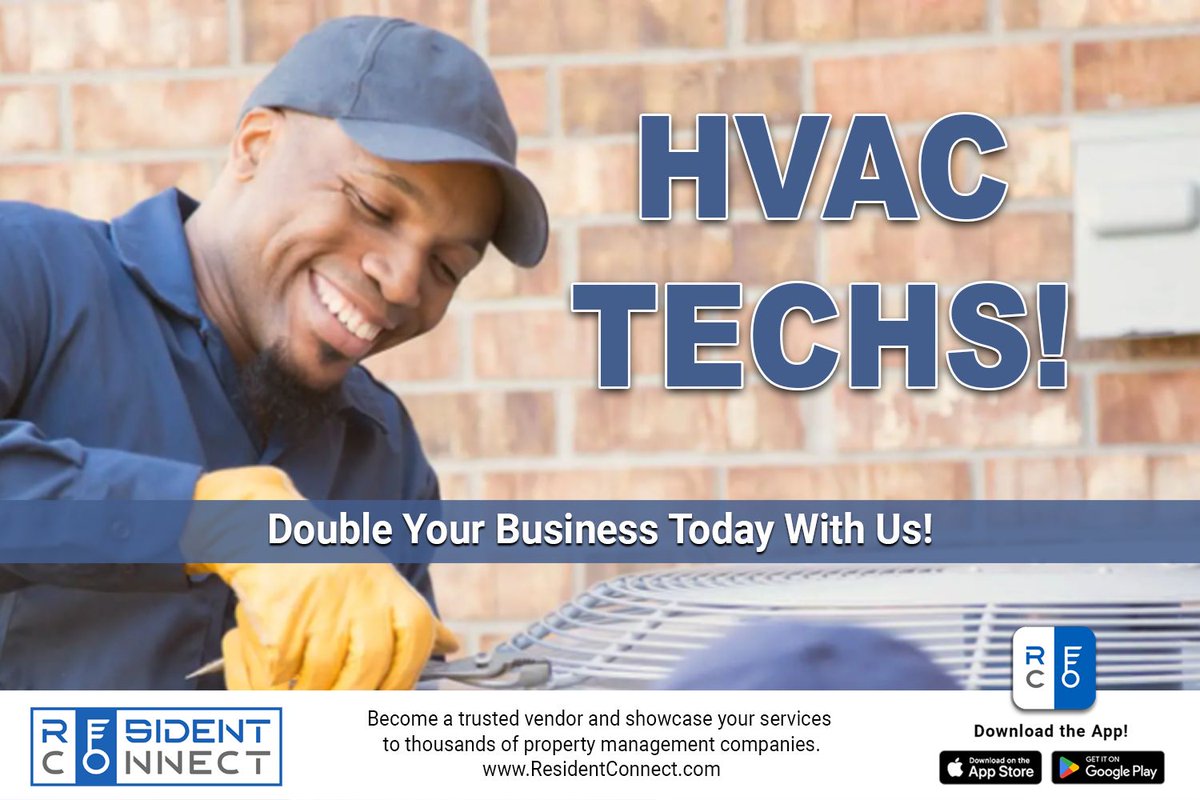 Attention #HVACTecs and other skilled #tradespeople!

Promote your services to thousands of #PropertyManagers on the #ReCo App - absolutely free! 

Download the app and learn more at buff.ly/48BCtvW