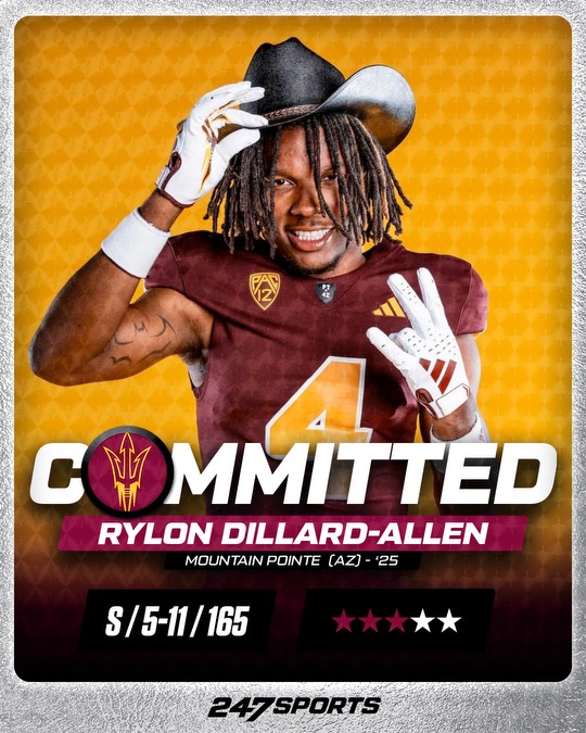 BREAKING: Rylon Dillard-Allen, Mountain Pointe's star DB, becomes Arizona State's highest-ranked in-state commitment since 2017. He had Nebraska, Texas A&M USC, UCLA, Washington offers and more. He's clocked 4.29 seconds in the 40-yard dash. 247sports.com/college/arizon…