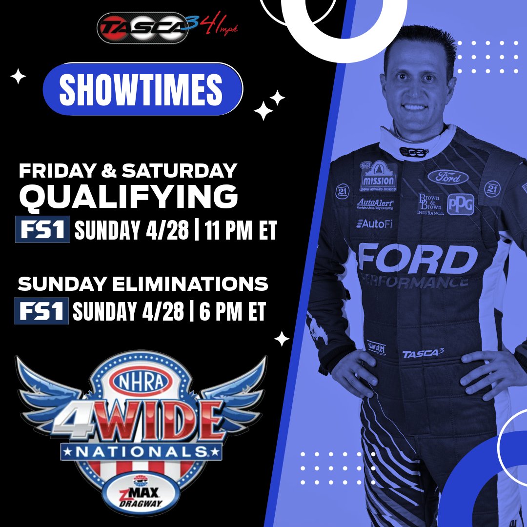 .@FS1 showtimes for @NHRA #FourWideNats this weekend in Charlotte at the @zMAXDragway